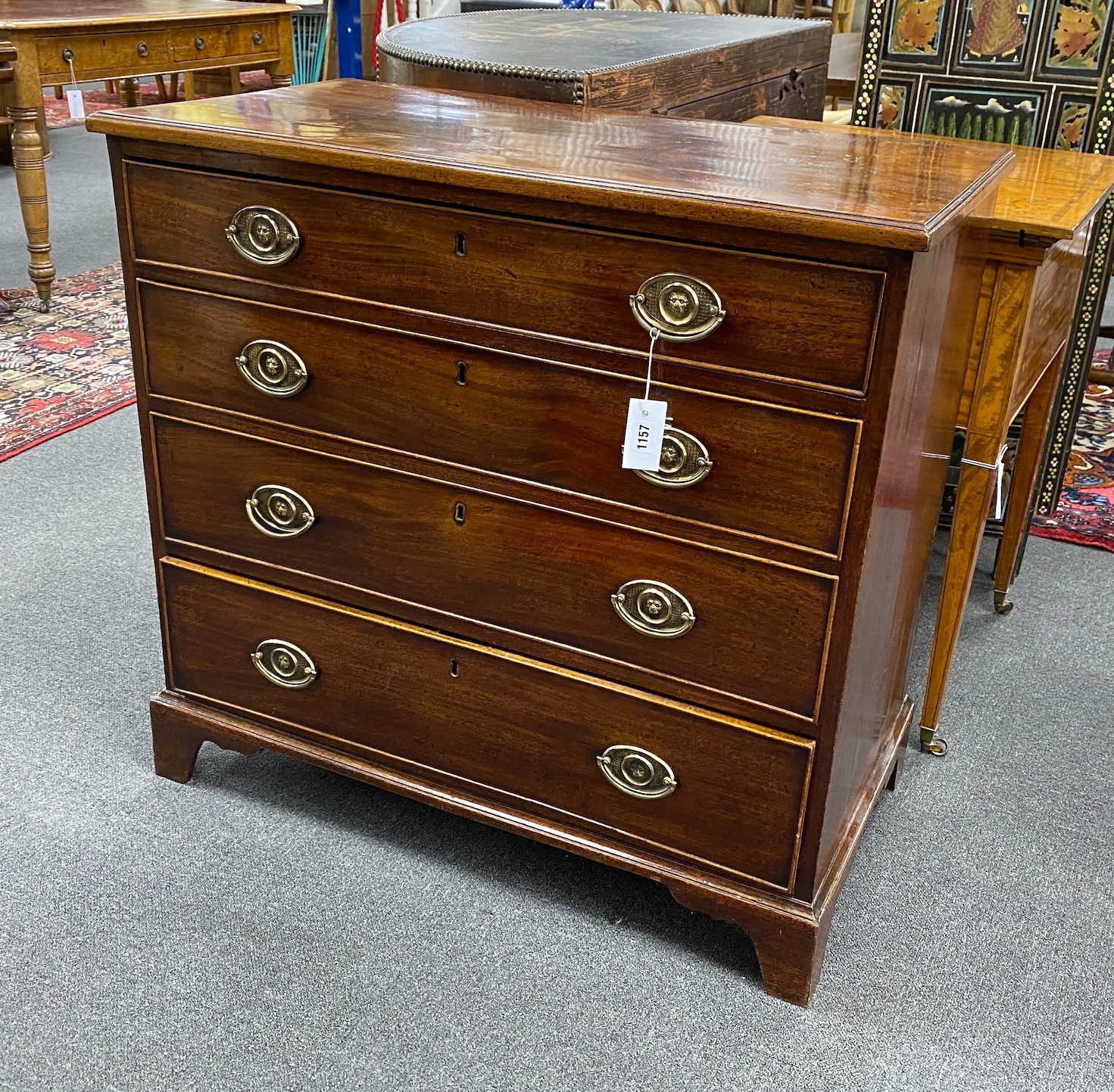 A small George III mahogany four drawer chest width 90cm, depth 48cm, height 86cm.